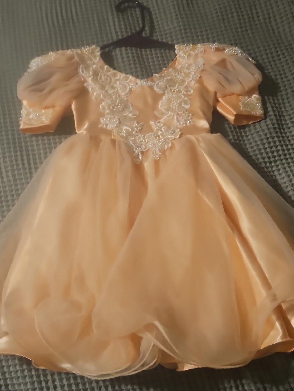 Girls Peach Floral Lace Tulle Party Dress